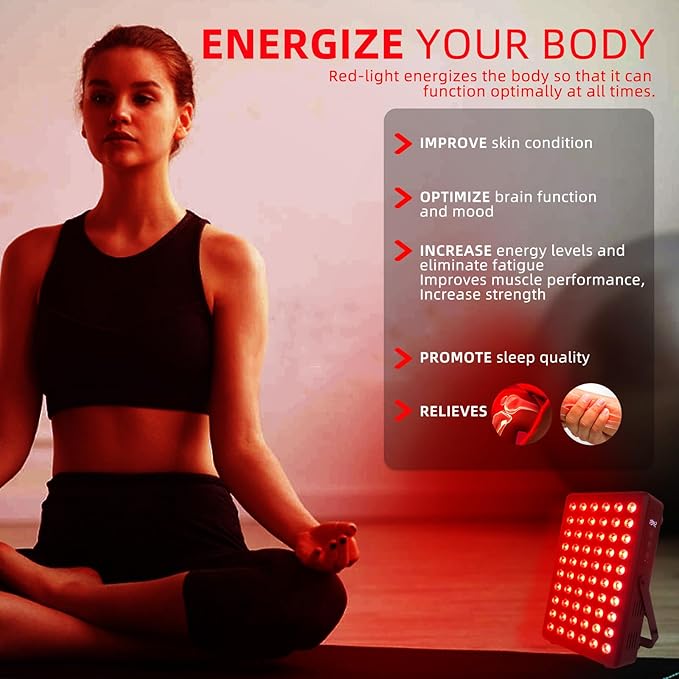 Red Light Therapy Panel for Body and Face, 660nm Red 850nm and Near Infrared Panel Built-in Timer, 60 LEDs High Power, Promote Sleep, Improve The Body, Relieve Muscle Fatigue（E300-Black)