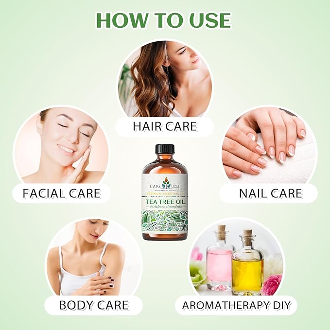 EVOKE OCCU 100% Pure Tea Tree Oil, for Skin, Face, Toenails, Add to Body Wash, Soap, Foot Soak - 4 FL Oz