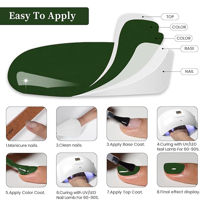 MAYCHAO 15ML Green Gel Nail Polish 1Pc Forest Green Gel Polish Soak Off UV LED Nail Varnish Nail Art Starter Manicure Salon DIY at Home, 0.5 OZ