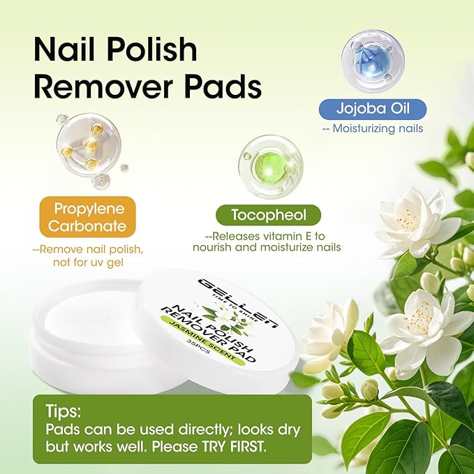 Gellen Nail Polish Remover, Dip Twist Sponge Nail Polish Remover Pot For Fingernail Toenail, Non-Acetone Fragrance Free, 5-9s Quick Removal, Jasmine Scent Non-drying Formula Shea Butter & Vitamin E