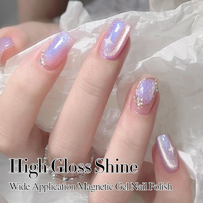 Double Rhythm 0.5 OZ Cat Eye Gel Polish with Magnet 15ML Holographic Glitter Shimmer Translucent Jelly Color Magnetic Nail Polish Salon DIY at Home (MC1001)