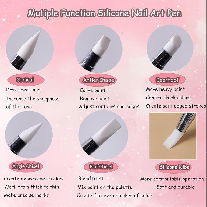 11Pcs Nail Art Brush Set, Dual Tipped Silicone Nail Tools, Nail Art Sculpture Pen, Crystal Handle Liner Brushes, Acrylic & Gel Nail Brush, Dotting Pens for Home and Professional Nail Salon