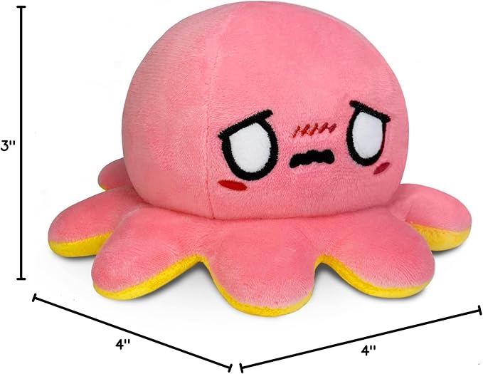 TeeTurtle - The Original Reversible Octopus Plushie - Yellow Happy + Pink Worried - Cute Sensory Fidget Stuffed Animals That Show Your Mood