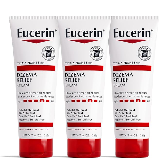 Eucerin Eczema Relief Cream, Full Body Lotion for Eczema-Prone Skin, Moisturizing Eczema Cream, Body Moisturizer, Multi-Pack, 8 oz. Tube (Pack of 3)