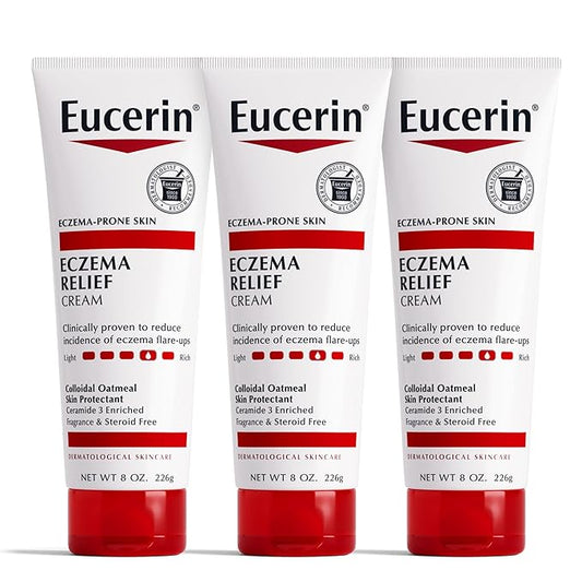 Eucerin Eczema Relief Cream, Full Body Lotion for Eczema-Prone Skin, Moisturizing Eczema Cream, Body Moisturizer, Multi-Pack, 8 oz. Tube (Pack of 3)