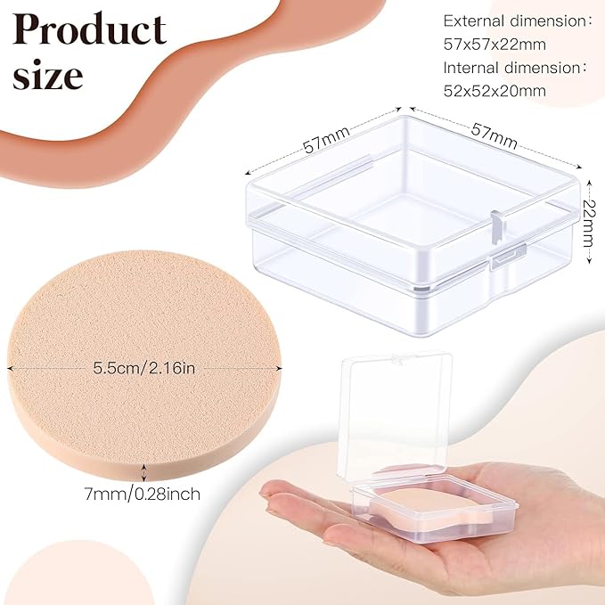 Patelai 100 Pieces Round Makeup Sponges Cosmetic Sponge Round Primer Compact Powder Puff with Transparent Case Makeup Powder Puffs Applicator Make up for Foundation Cosmetic