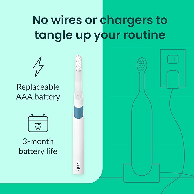 Quip Sonic Electric Toothbrush for Adults - Time Travel & Soft Bristles with Travel Case & Replacement Brush Head - 3 Month Battery Life, Plastic Handle - Marine Blue