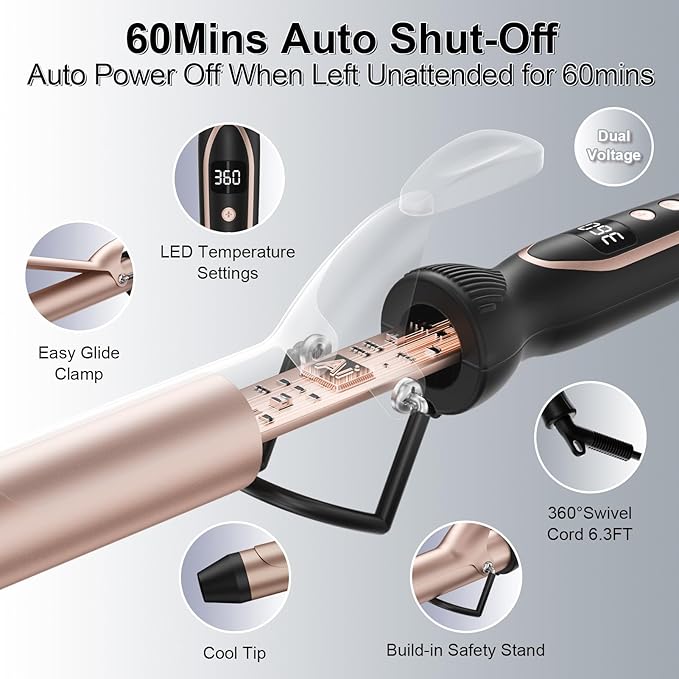 Curling Iron for Salon & Home, 1 Inch Instant Heat Curling Wand for Long Hair, Clipped Large Barrel(7.3 in), Professional 1 in (32mm) Hair Curlers up to 446°F, Dual Voltage Travel Waving Tool