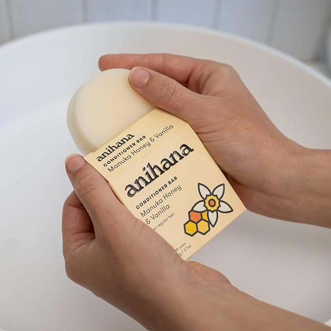 ANIHANA Conditioner Bar for Regular Normal Hair Clean Purifying Natural Healthy Look and Shine Paraben Free Manuka Honey and Vanilla 2.1 oz