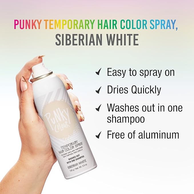 Punky Temporary Hair Color Spray – Siberian White, Instant Vivid Temporary Hair Dye for Women, Wash Out, Hair-Color Spray, 3.5 oz