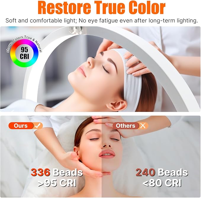 iMeshbean 29in Large Foldable Half Moon Light for Nail Desk with Phone Stand, 7 Color Temperature (3200K-5600K) & 10 Adjustable Brightness, 40W Nail Desk Lamp, Salon, Eyelash, Makeup, Tattoo