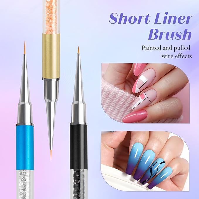 Nail Art Brushes, 5Pcs Nail Design Brushes with Nail Liner Brush and Fine Nail Art Pen for Salon at Home DIY Manicure (5/7/9/11/20mm)