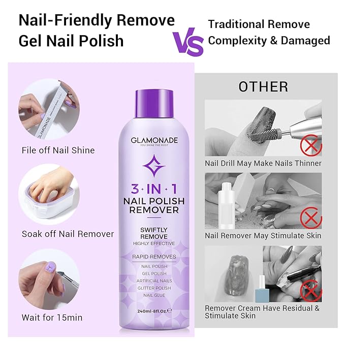 Acetone Nail Polish Remover Kit: Soak off Gel Polish Remover Includes Nail File, Nail Buffer Block, Cuticle Pusher, Cuticle Peeler, Nail Polish Soak Off Bowl & Cuticle Oil(8 Fl.Oz.)