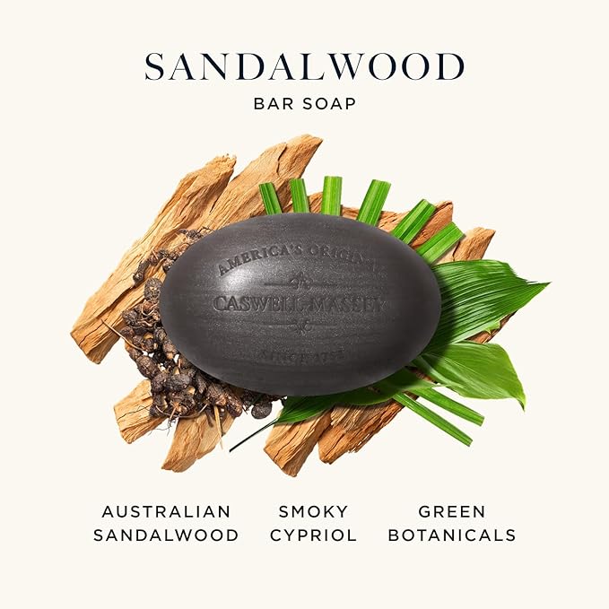 Caswell-Massey Sandalwood Natural Bar Soap for Men & Women, Moisturizing Body Soap Bar for All Skin Types, Made with Essential Oils & Plant-Based Formula for Soft Skin, Made in USA, 5.8 oz