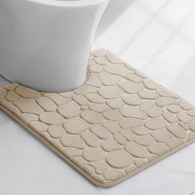 YIHOUSE Memory Foam Bath Mat Cobblestone Bathroom Rugs Super Water Absorbent Bath Mats for Bathroom Machine Washable Bath Rugs(20 x 24,Khaki)