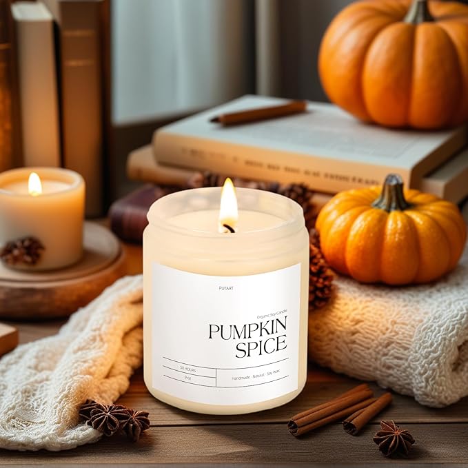 Pumpkin Spice Fall Candles for Home Scented, Natural Soy Wax Aromatherapy Non Toxic Pumpkin Candle with Long Lasting Burn, Halloween Autumn Candle Gifts for House Fragrance Decoration (9oz)