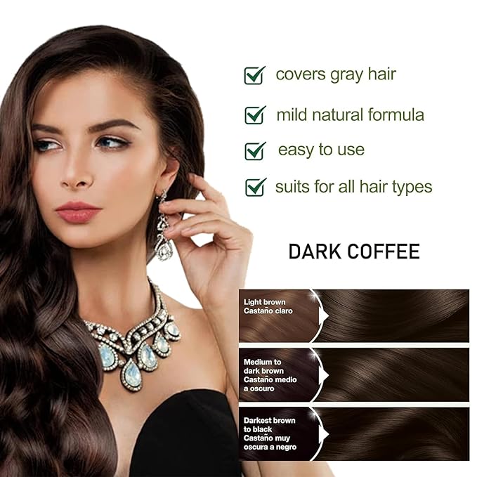 Dark Coffee Hair Dye Shampoo for Gray Coverage, Herbal Hair Color Shampoo Works in Minutes, Brown Hair Shampoo for All Hair Types, Lasting Shampoo Hair Dye