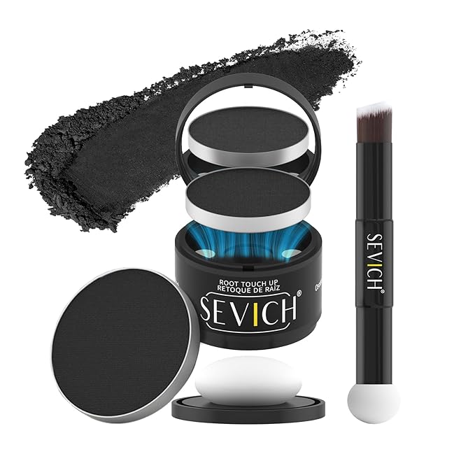SEVICH Magnetic Hairline Powder with Brush | Refillable Root Touch Up for Sparse Hairlines & Gray Coverage | Waterproof, Sweat-Proof & Smudge-Proof | Natural & Invisible Hair Concealer (Black)