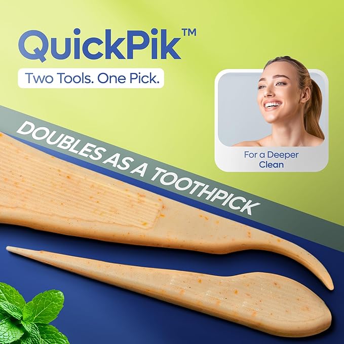 SmartLifeco Eco-Friendly Angled Dental Floss Picks (200ct) - Made with Straw Wheat Blend, Superior Anti-Shred Thread for Molars & Back Teeth, Tooth Pick Stick for Adults, Soft on Gums, Vegan, Mint