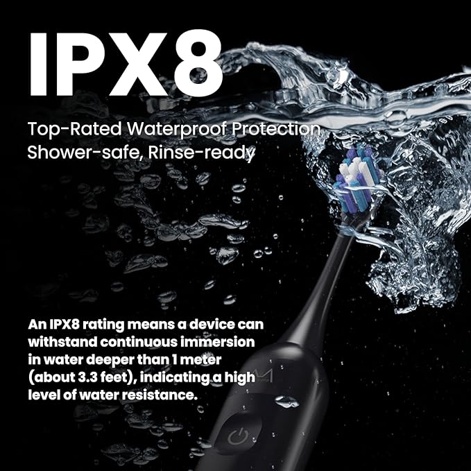 Electric Toothbrush, Marlincare Electric Toothbrush for Adults 180 Days Battery Life Rechargeable with 5 Modes, 48000VPM Motor Smart Timer IPX8, Sonic Toothbrush with 4 Brush Heads &Travel Case, Black