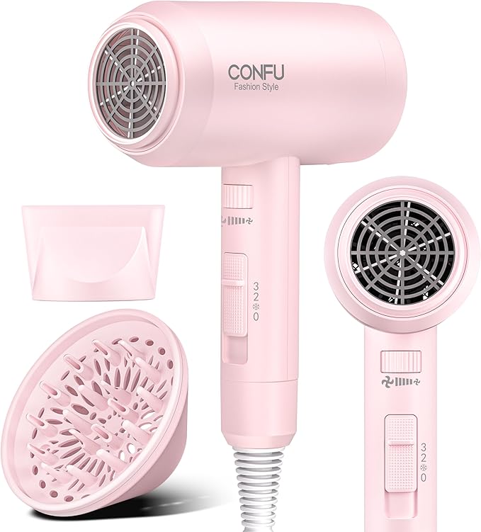 Hair Dryer with Diffuser, CONFU Hair Dryers for Women, Blow Dryers for Men, Hairdryer with Diffuser Attachment, Portable Lightweight Fast Drying Negative Ion Hairdryer for Home