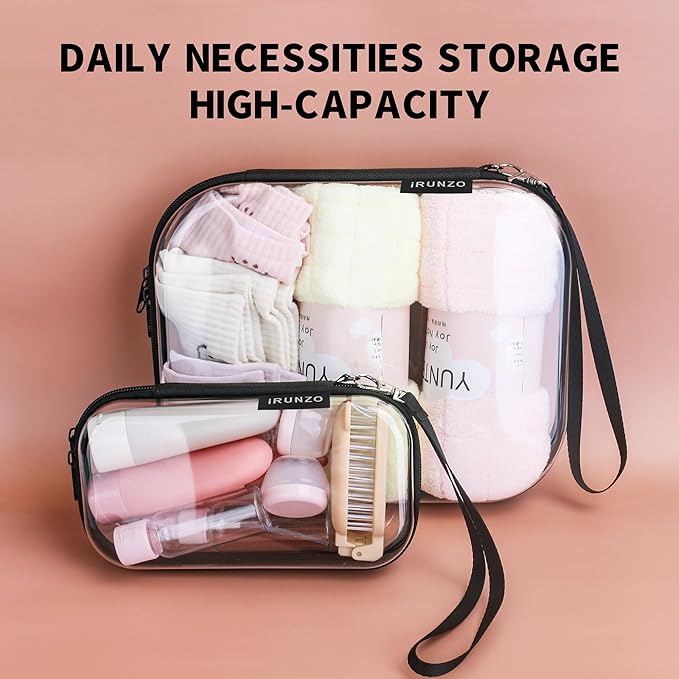 3 PCS Clear Hard Shell Zipper Case With Handle Strap，Clear Plastic Waterproof Cosmetic Makeup Bags Toiletry Pouches for Travel With Double Zipper，Kid's Toy Storage Organizer Bins Box