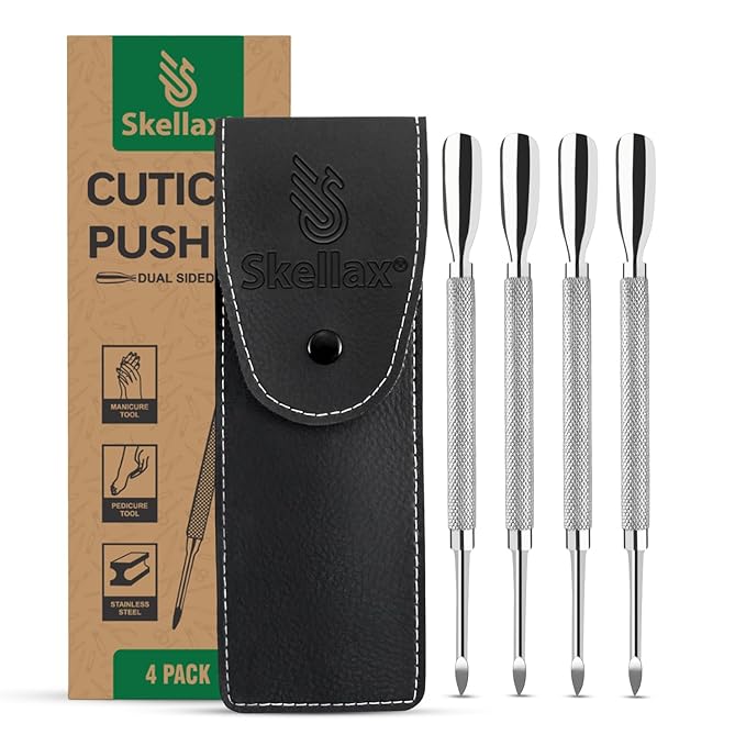 4PCS Cuticle Pusher Double Ended Sharp Edge Spoon Shaped Set, Salon Quality Stainless Steel Metal Manicure Pedicure Nail Polish Remover Cleaner Tools for Fingernails Toenails