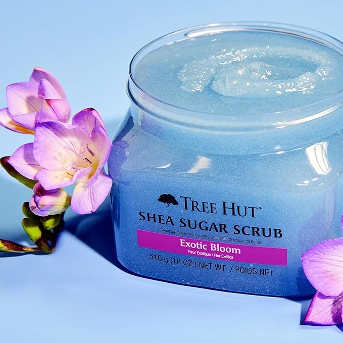 Tree Hut Exotic Bloom Shea Sugar Scrub | Exfoliating Body Scrub Removes Dead, Dry Skin for a Soft & Hydrated Feel | Nourishing Essential Body Care | 18 fl oz.