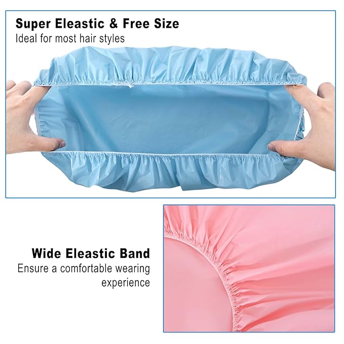 6 PCS Shower Caps for Women, Double Side Waterproof Shower Cap, Reusable Elastic Bath Caps for Shower, EVA Bathing Shower Caps, Bath Hair Caps - Candy Color