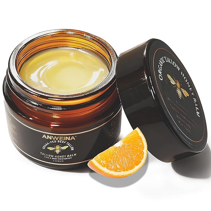Beef Tallow for Skin, Organic Grass-Fed Tallow and Honey Balm with Row Wild Honey, Deeply Moisturizes Face & Body Moisturizer, Natural Formula for Dry & Sensitive Skin (2 OZ, Citrus)