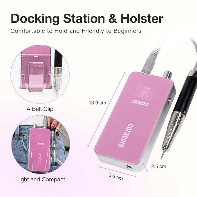 Curacoro Nail Drill 35000RPM Professional Brushless Electric Nail Drill Machine - Nail Efile for Acrylic Gel Nails, Low Noise Low Vibration