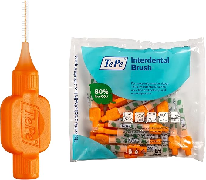 TePe Interdental Brush Original, Soft Dental Brush for Teeth Cleaning, Pack of 25, 0.45 mm, Extra-Small/Small Gaps, Orange, Size 1