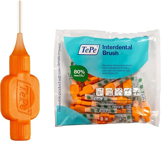 TePe Interdental Brush Original, Soft Dental Brush for Teeth Cleaning, Pack of 25, 0.45 mm, Extra-Small/Small Gaps, Orange, Size 1