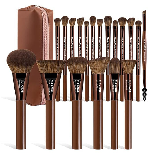 MAANGE 20 PCS Makeup Brushes with Case Professional Makeup Brush Set Premium Synthetic Face Kabuki Foundation Brush Kit (Coffee)