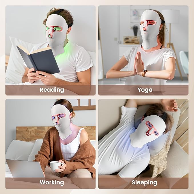 Red Light Therapy Mask for Face & Neck, LED Face Light Therapy,USB C Rechargeable,Infrared Mask for Home Working Travel Yoga (Blush)