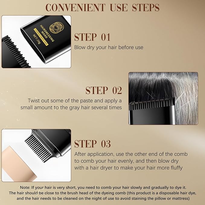 2-in-1 Hair Color Stick & Comb, Waterproof and Sweat-Proof Hair Dye Comb, Instant Convenient Root Touch Up for Gray Hair, Touch up Comb for Women & Men (Black Bronw)
