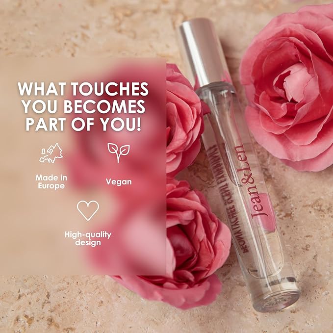 Jean & Len Scent Experience Peony & Lychee, Eau de Toilette with peony & lychee fragrance, practical mini perfume, ideal for on the go, minimalistic glass bottle, 0.34 Fl. Oz.