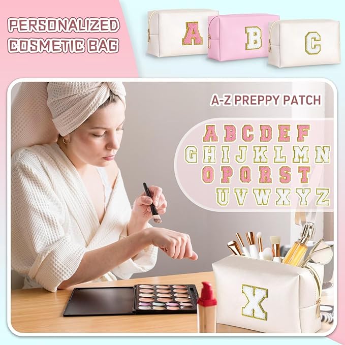 TOPEAST Initial Makeup Bags for Women, Cute Makeup Pouch, Waterproof Travel Toiletry Bag, Personalized Gifts for Girlfriend Wife on Valentine's Day Anniversary, Preppy Stuff Gift for Girl (Letter W)