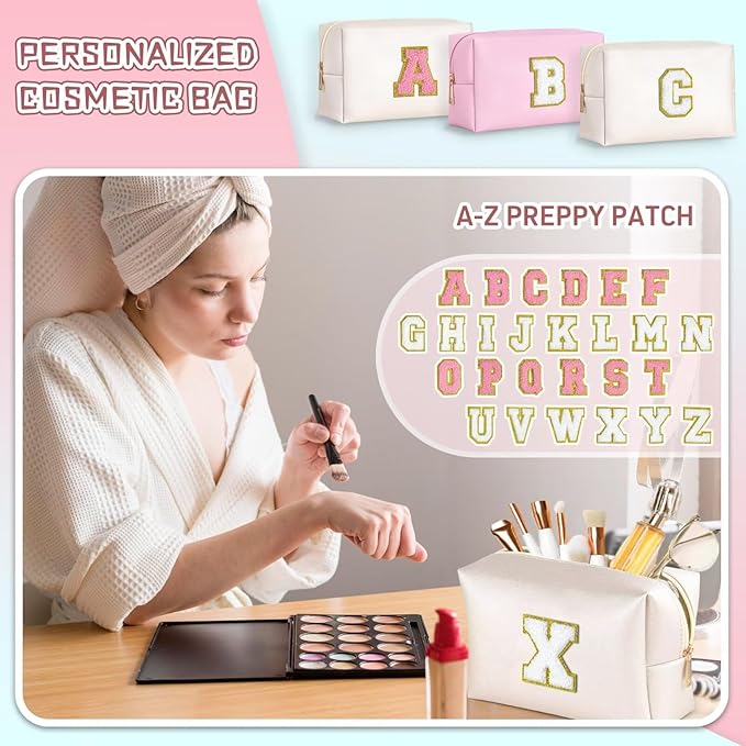 TOPEAST Gifts for Friends Female Mom, Cute Makeup Bag Small Pink Cosmetic Bag Travel Toiletry Bag, Personalized Birthday Gift for Women Girl, Preppy Travel Stuff for Girls (White C)