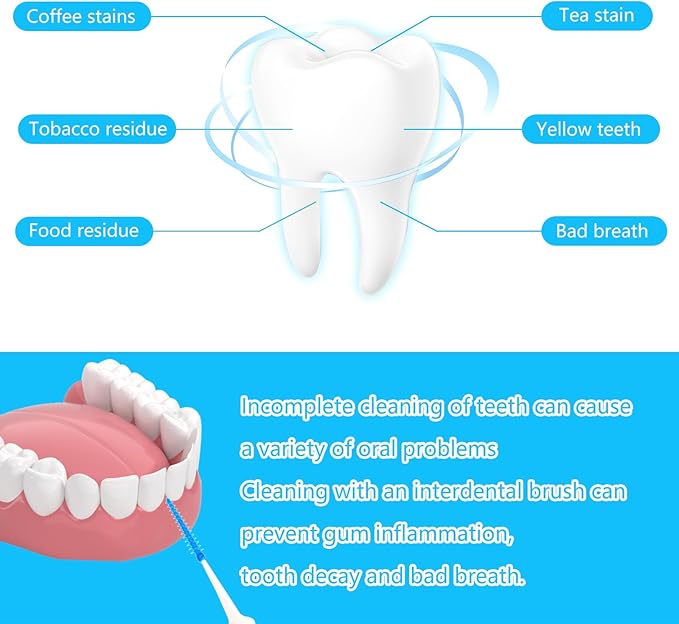 250 Pieces Dental Floss Picks, Silicone Interdental Brushes with Case Dental Brushes Dental Picks Blue Tooth Floss Picks for Teeth Cleaning(Blue)