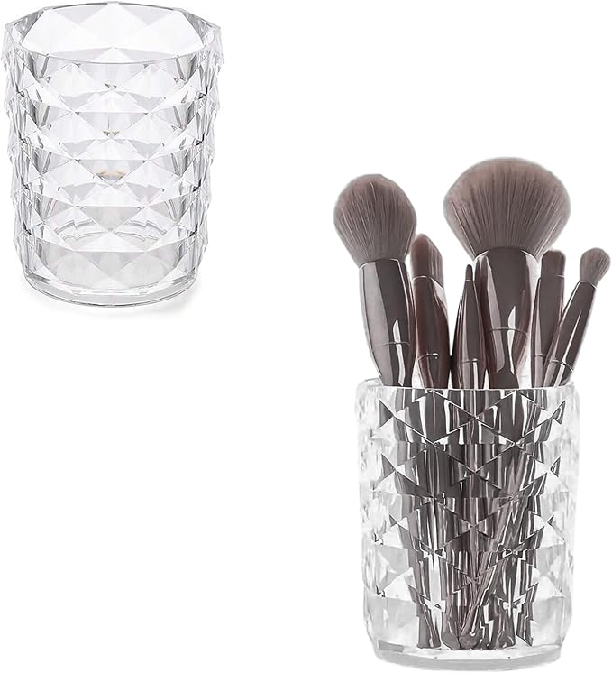 Clear Acrylic Makeup Brush Holder | Multpurpose Acrylic makeup Organizer Countertop, Clear Toothbrush Holder & Plastic Pencil Cup for Desk | Make Up Brush Holder for Vanity | Vanity Desk Accessories