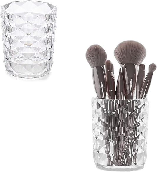 Clear Acrylic Makeup Brush Holder | Multpurpose Acrylic makeup Organizer Countertop, Clear Toothbrush Holder & Plastic Pencil Cup for Desk | Make Up Brush Holder for Vanity | Vanity Desk Accessories