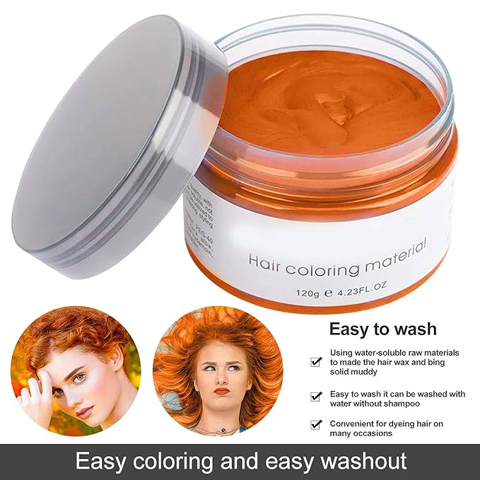 Orange Hair Spray, 4.23 Ounces Temporary Hair Color Wax, Natural Washable Hair Wax Color Spray, Kids Women Temporary Hair Dye Wax Pomades Clays for Christmas Parties, Role Playing, Halloween (Orange)