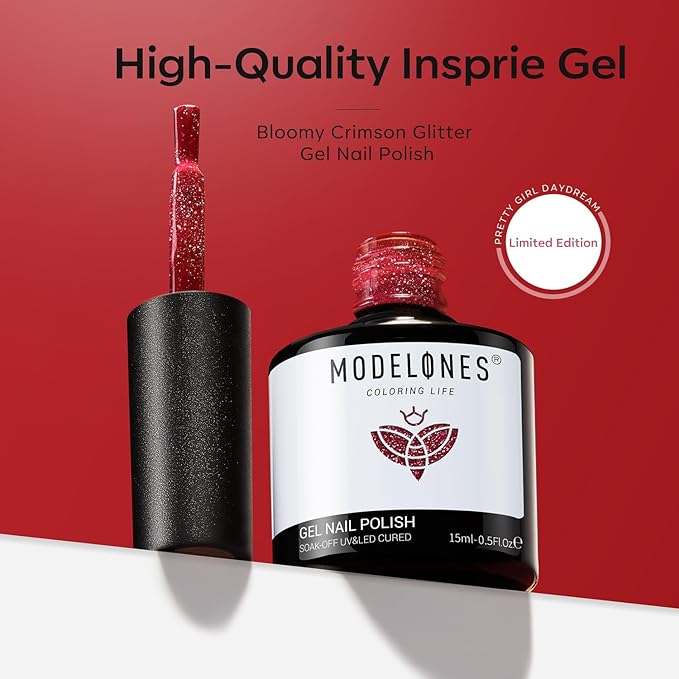 modelones Gel Nail Polish Burgundy Dark Red Glitter Nail Gel Polish Christmas Sparkle Nails Shiny Holographic Soak OFF LED Nail Art Nail Manicure Salon DIY Nails Gift for Women 15 ML