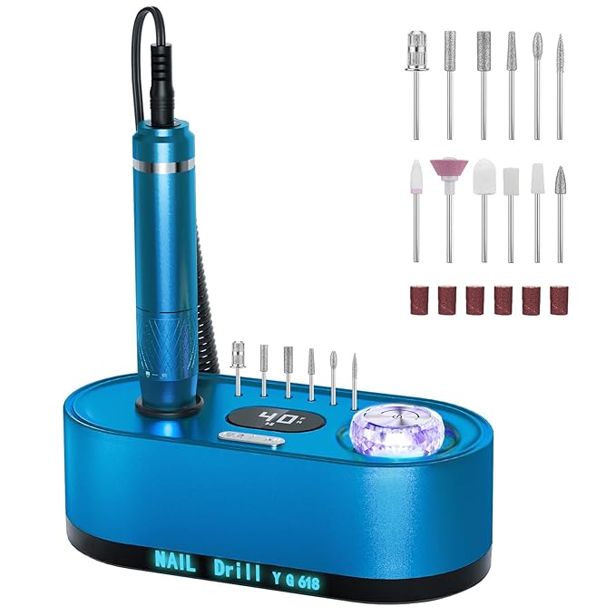 Electric Nail Drill Professional: 40000RPM Electric Nail File Kit E File Nail Drill Machine with LCD Display for Acrylic Gel Nail, Manicure Pedicure Polishing Nail Grinder for Salon Home Use