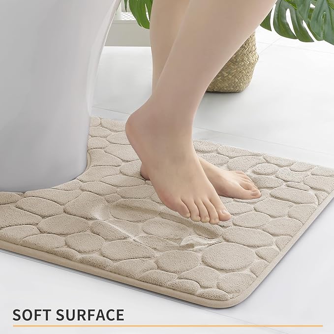 YIHOUSE Memory Foam Bath Mat Cobblestone Bathroom Rugs Super Water Absorbent Bath Mats for Bathroom Machine Washable Bath Rugs(20 x 24,Khaki)
