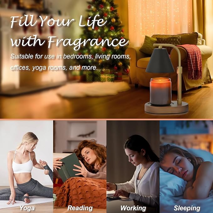 SOKCVSEA Candle Warmer Lamp - Candle Warmer with Diamond Height Adjustable, Birthday Gifts for Women Mom Gifts, House Warming Gifts New Home Decor, Wax Melt with 2 Bulb BlackGold