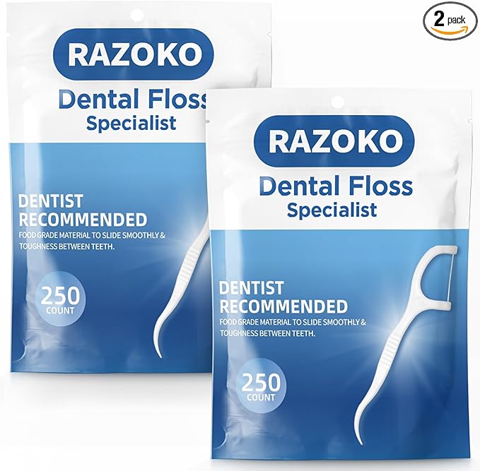 RAZOKO Dental Floss Picks High Pull Toothpicks Sticks,Professional Clean Floss Picks,Unflavored Disposable Flossers Refill Pack 500Pcs