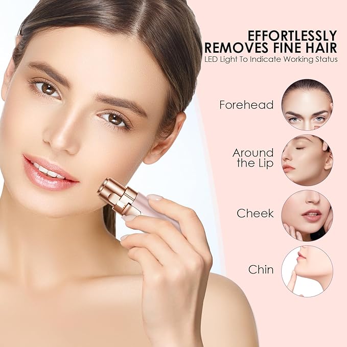 VG VOGCREST Eyebrow Facial Trimmer: 2 in1 Rechargeable Facial Hair Removal and Eyebrow Shaver - Face Lips Body Painless Facial Razor with Built-in LED Light (Pink)