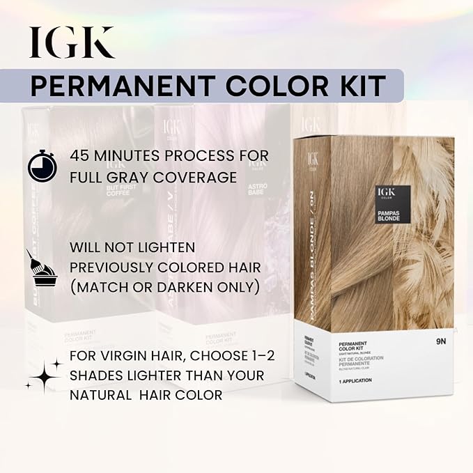 IGK Permanent Hair Dye Color Kit | 1B Moon Dance - Darkest Blue Black | 100% Gray Color Coverage + Strengthen + Shine | Ammonia Free